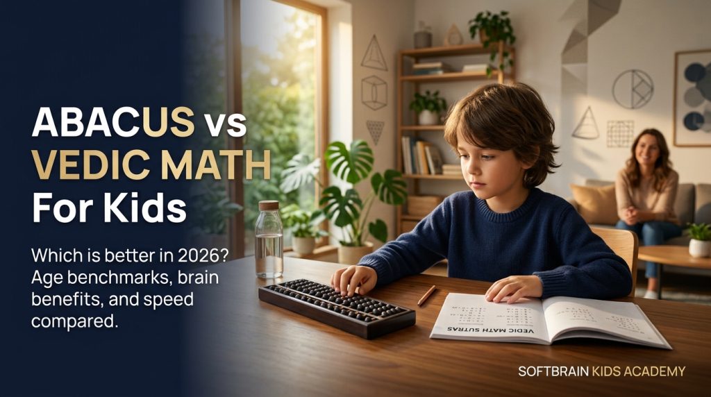 Abacus vs vedic math for kids side by side comparison of soroban abacus tool and speed sutra notebook