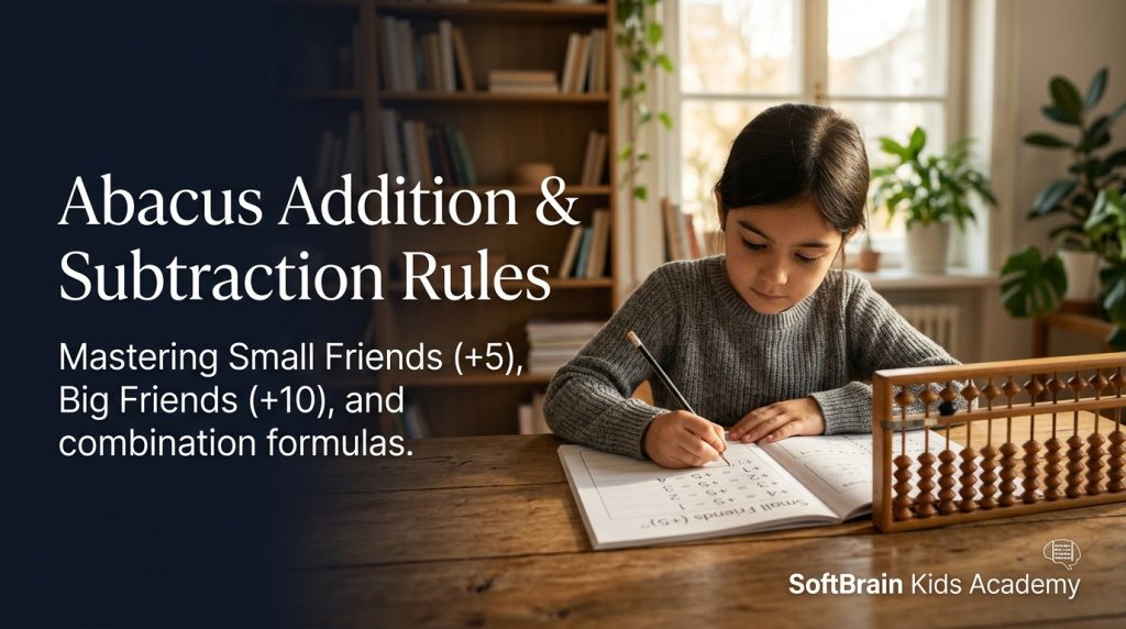 Abacus addition and subtraction rules formula chart showing small friends and big friends complement pairs