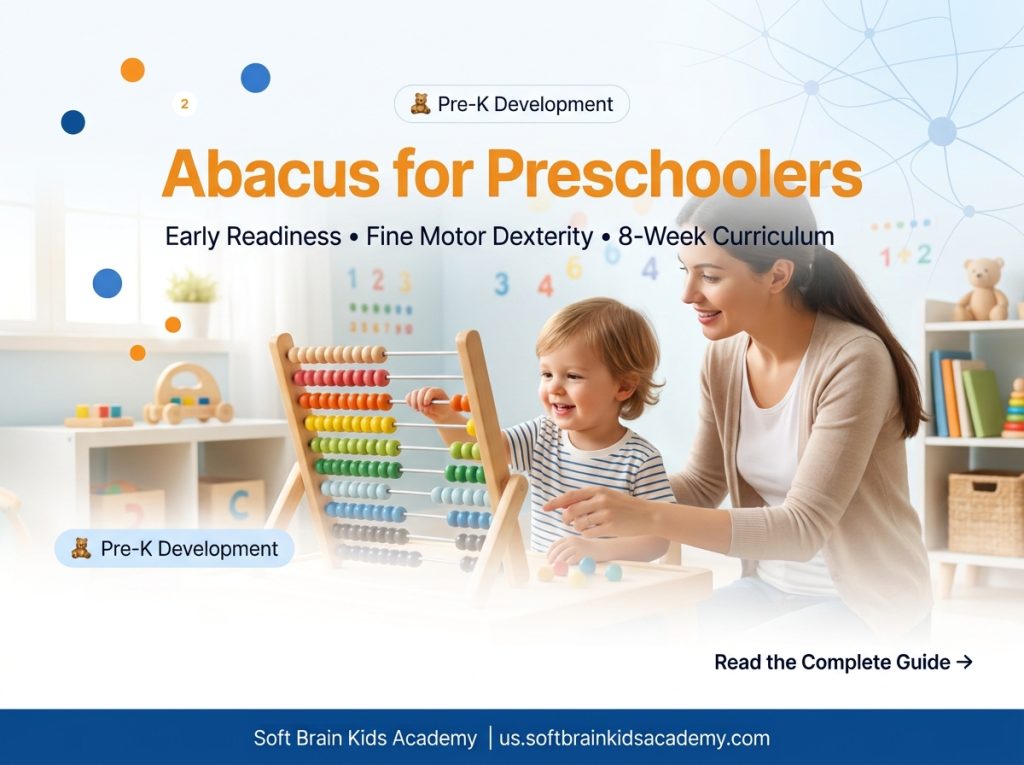Abacus for preschoolers showing a 4-year-old child building early number sense and fine motor skills with a Soroban abacus frame